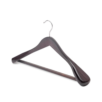 Wide Shoulder Wooden Suit Hangers – Solid Wood with Non-Slip Pants Bar, Smooth Finish & 360° Swivel Hook for Jackets, Dresses & Heavy Garments - Wood Black