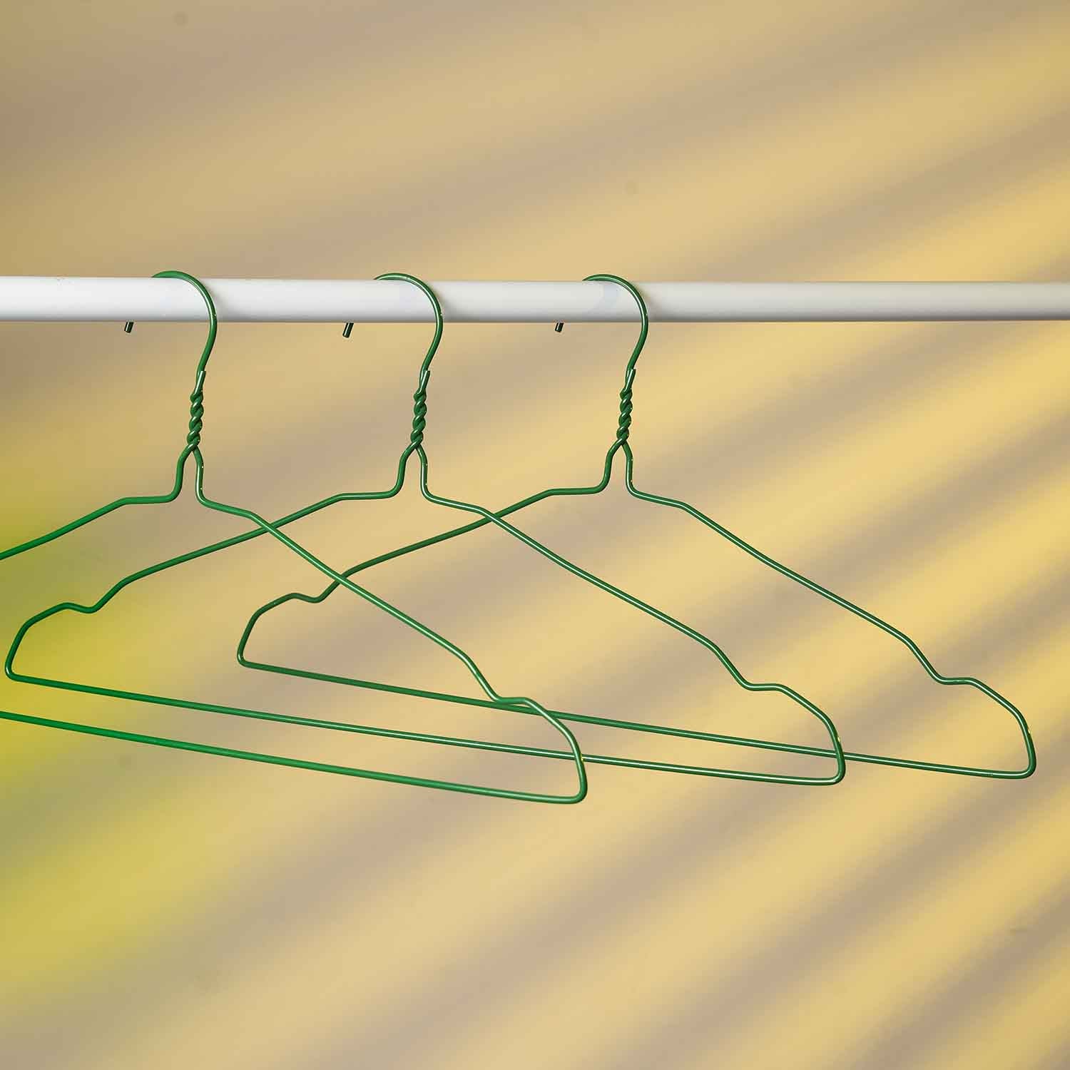 Heavy-Duty 3mm Wire Clothes Hangers 16-Inch Metal Hangers for Shirts, Dresses, Suits & More Space-Saving & Durable Design - Dark Green