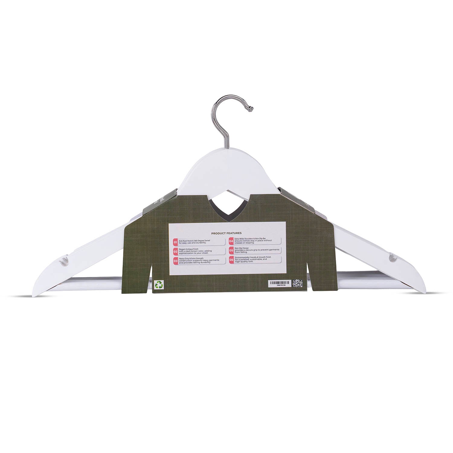 Wooden Hangers for Wardrobe & Cupboard – Non-Slip Bar, Precision Notches, 360° Swivel Chrome Hook for Clothes & Accessories