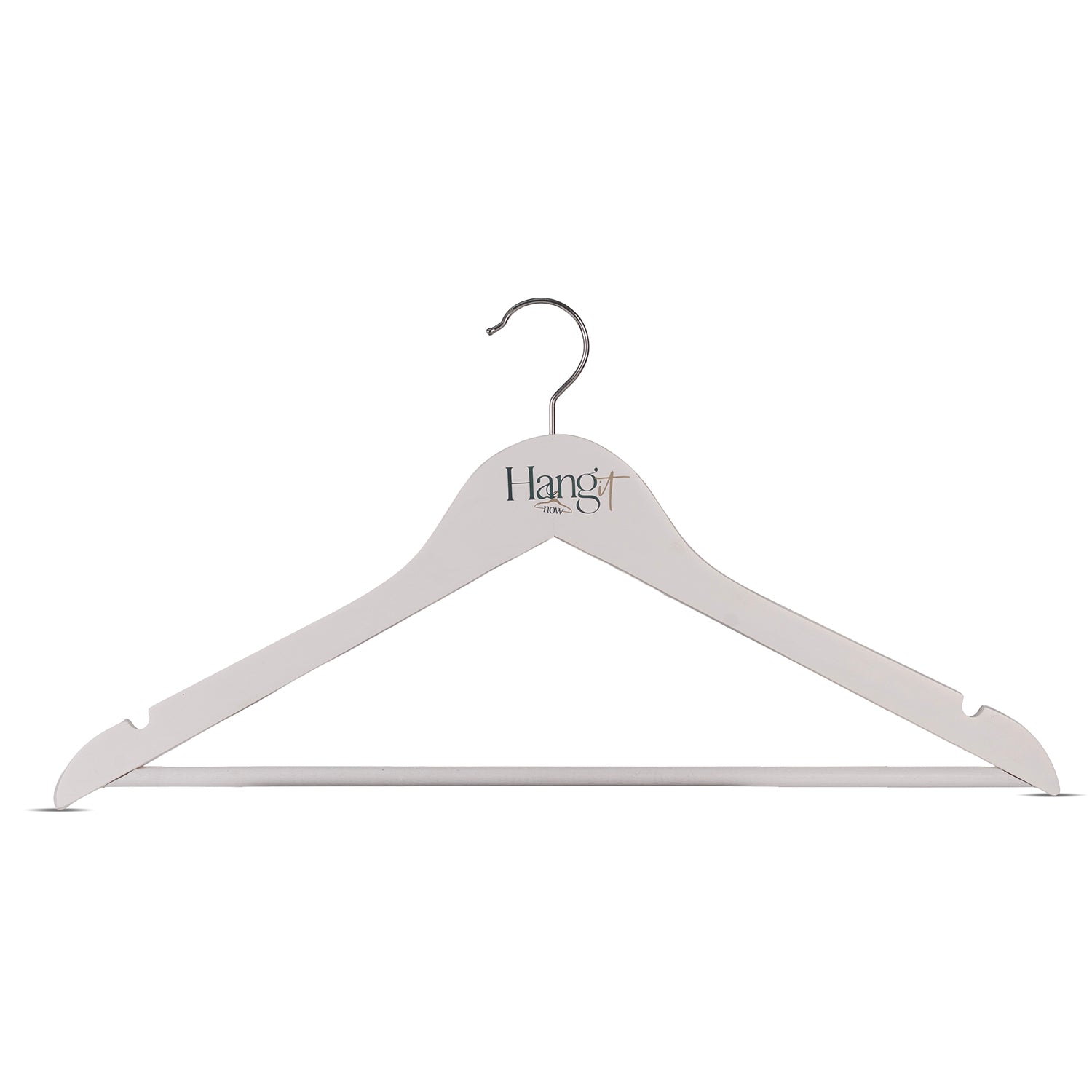 Wooden Hangers for Wardrobe & Cupboard – Non-Slip Bar, Precision Notches, 360° Swivel Chrome Hook for Clothes & Accessories
