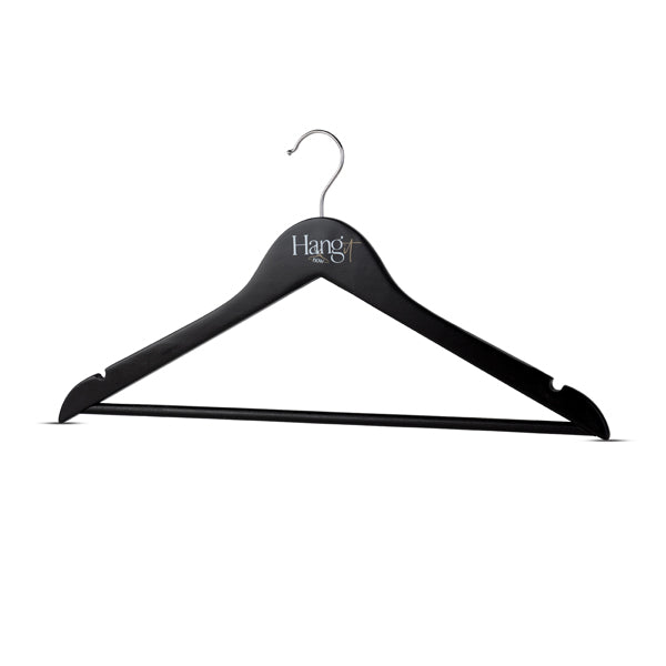 Premium Wooden Clothes Hanger – Non-Slip Bar, Precisely Cut Notches, 360° Swivel Chrome Hook for Garments & Accessories